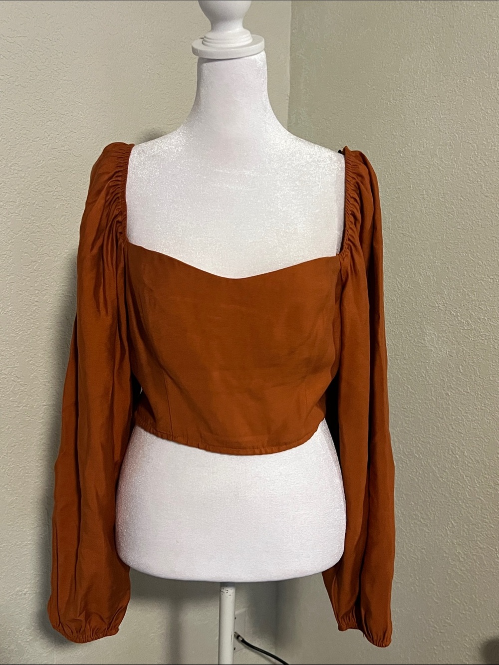 Forever 21 Rust Square-Neck Long Sleeve Crop Top